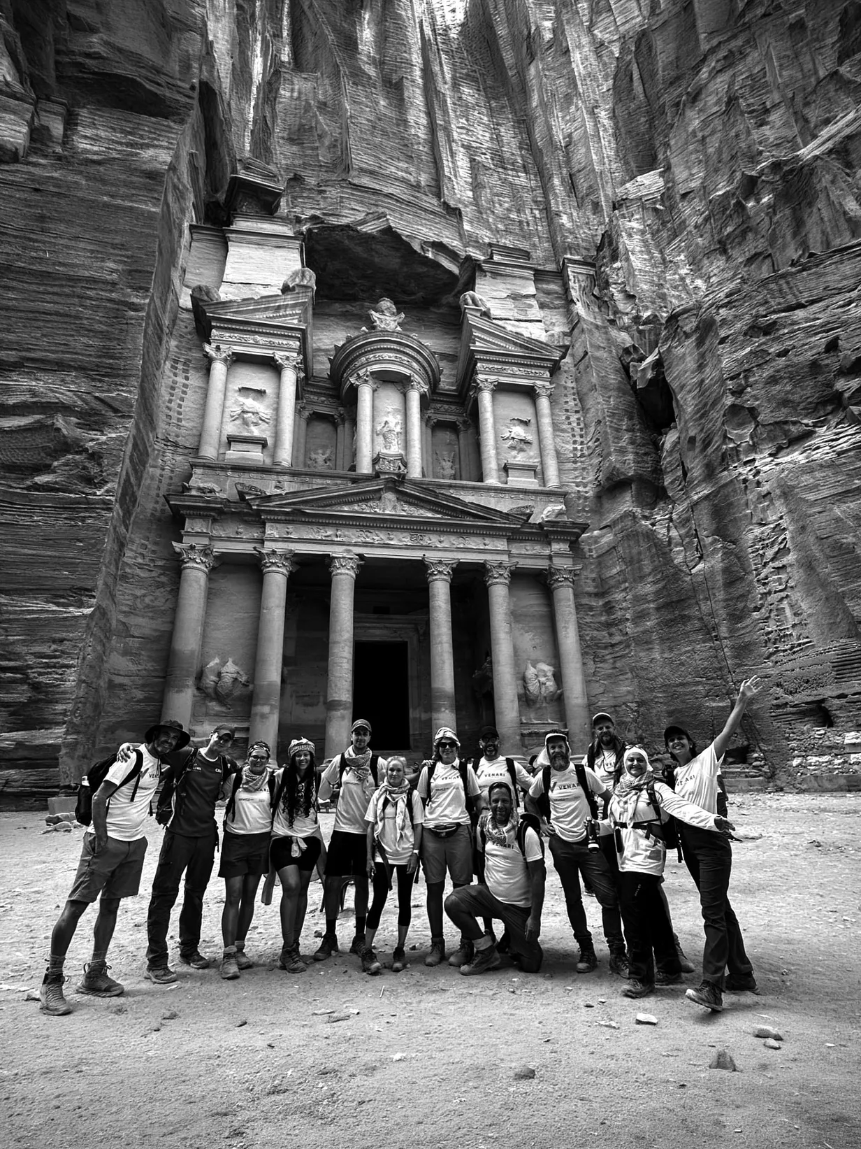 The Venari Partners Challenge team celebrating at the Treasury in Petra, Jordan